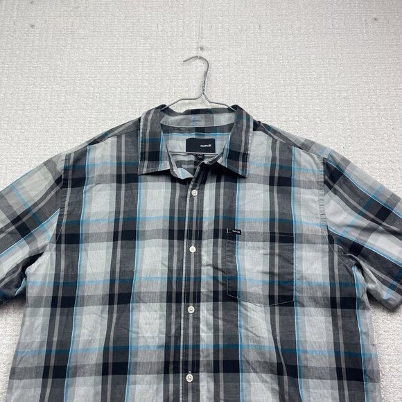 Y2K Hurley Shirt Mens XXL Light Grey / Blue Button Up Skater Surfer Beach Casual - Picture 2 of 15
